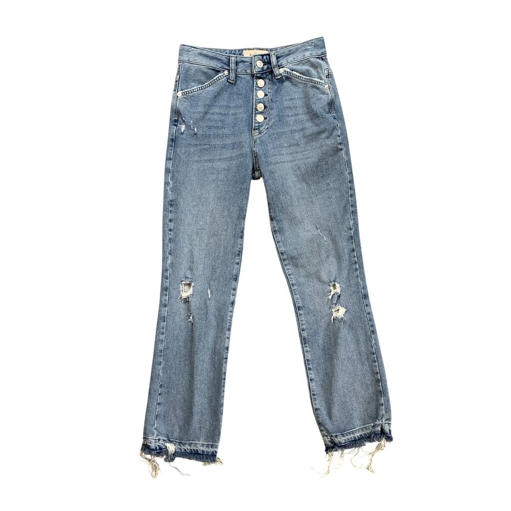 We The Free People Jeans Womens 25 Blue High Rise Cropped Distressed Raw Hem